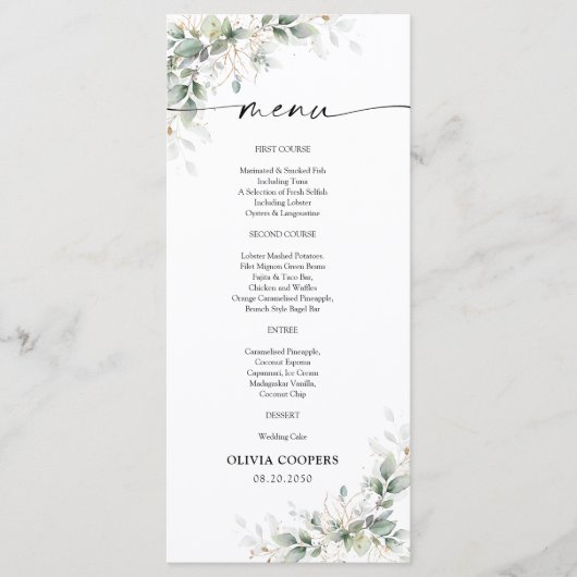 Eucalyptus Goud Baby shower Menu (Voorkant)