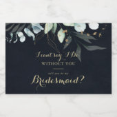 Eucalyptus Goud Bloemen Blauw Bruidsmeisje Voorste Sparkling Wijnetiket (Enkel label)