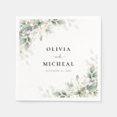 Eucalyptus Goud Bloemen Groen Bruiloft Servetten (Voorkant)