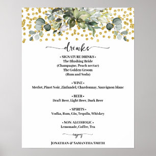 Eucalyptus Goud Bruiloft Drinken Menu Teken Poster