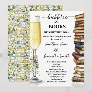 Eucalyptus Goud Bubbles & Boeken Koppels Bruiloft Kaart