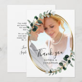 Eucalyptus Goud Elegante Script Foto Bruiloft Bedankkaart (Voorkant / Achterkant)