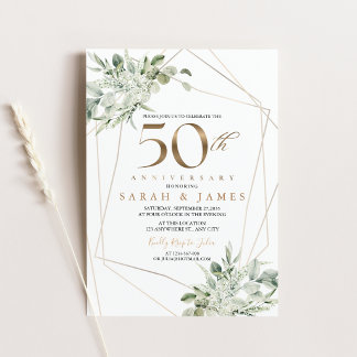 Eucalyptus Goud Geometrisch 50-jarig jubileum Kaart