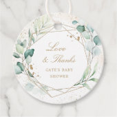 Eucalyptus Goud Geometrisch Elegant Baby shower Bedankjes Labels (Voorkant)