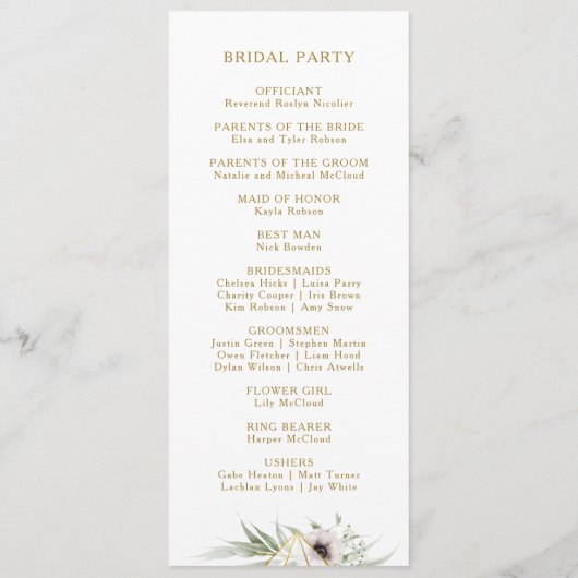 Eucalyptus Goud Geometrisch Huwelijksprogramma Programma (Achterkant)