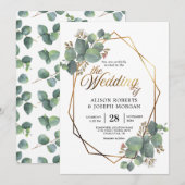 Eucalyptus goud geometrisch lijst bruiloft uitnodi kaart (Voorkant / Achterkant)
