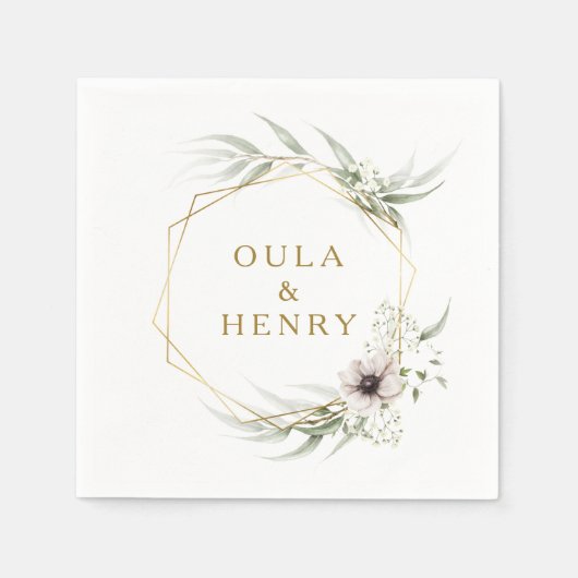 Eucalyptus Goud Geometrische Bruiloft Servetten (Voorkant)