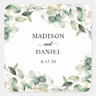 Eucalyptus Goud Waterverf Bruiloft Vierkante Sticker