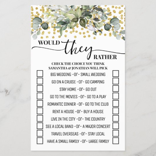 Eucalyptus goud willen ze liever douchen spel Kaar Flyer (Voorkant)