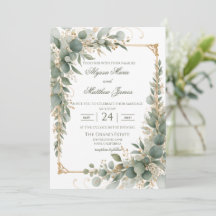 Eucalyptus Gouden Frame Trouwuitnodiging