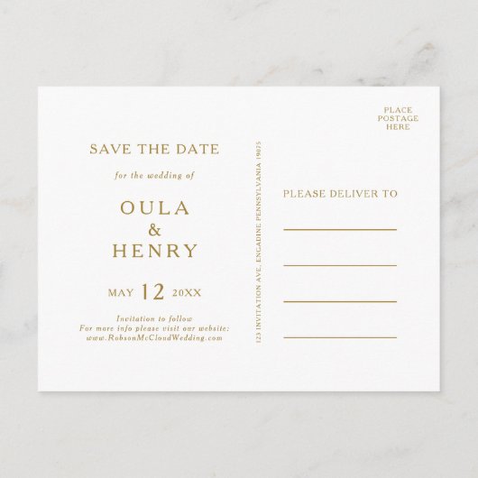 Eucalyptus Gouden Geometrische Save The Date ansic Uitnodiging Briefkaart (Achterkant)