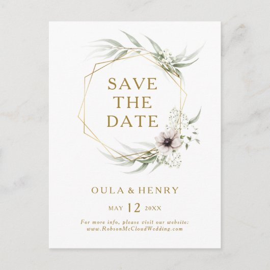Eucalyptus Gouden Geometrische Save The Date-ansic Uitnodiging Briefkaart (Voorkant)