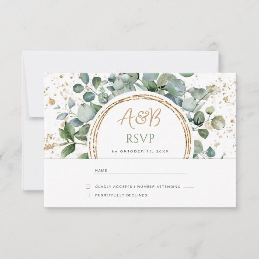 Eucalyptus Gouden Glitter - Green Wedding RSVP 1 Kaartje (Voorkant)