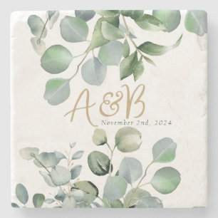 Eucalyptus Gouden Glitter - Groene bruiloft Stenen Onderzetter