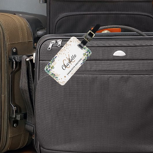 Eucalyptus gouden glitters monogram naam bagagelabel