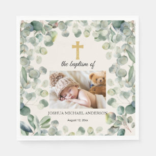 Eucalyptus Gouden Kruis Religieuze Doop Foto Servet