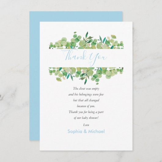 Eucalyptus Green Baby Boy Shower Merci Poème (Devant / Derrière)