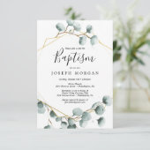 Eucalyptus Green Baptism Invitation Card (Debout devant)