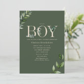 Eucalyptus Green Beige Boy Baby shower Invitation (Debout devant)