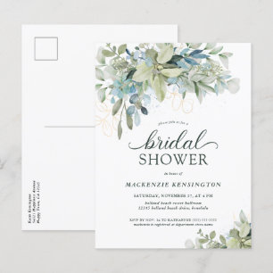 Eucalyptus Green Blue Bridal Shower Uitnodiging Briefkaart