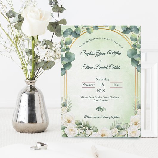 Eucalyptus Green Botanical Sage Floral wedding Kaart