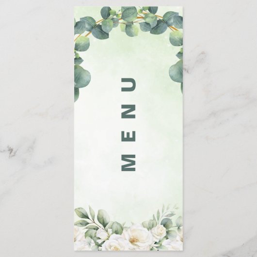 Eucalyptus Green Botanical Wedding Greenery Dinner Menu (Achterkant)