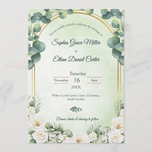 Eucalyptus Green Botanical Wedding Invitation (Devant)