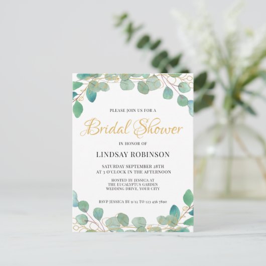 Eucalyptus Green Bridal Shower Invitation Briefkaa Uitnodiging Briefkaart (Staand voorkant)