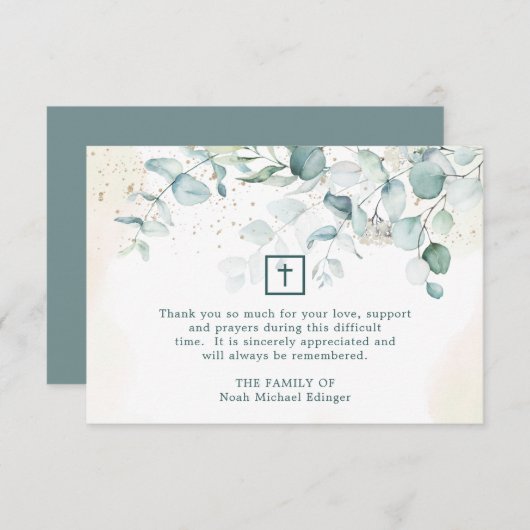 Eucalyptus Green Cross Religieux Funérailles Merci (Devant / Derrière)