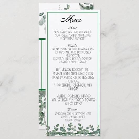 Eucalyptus Green Elegant Botanical Boho Menu (Devant / Derrière)