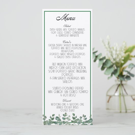 Eucalyptus Green Elegant Botanical Boho Menu (Debout devant)