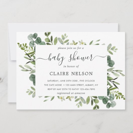 Eucalyptus Green Foliage Baby shower Kaart (Voorkant)