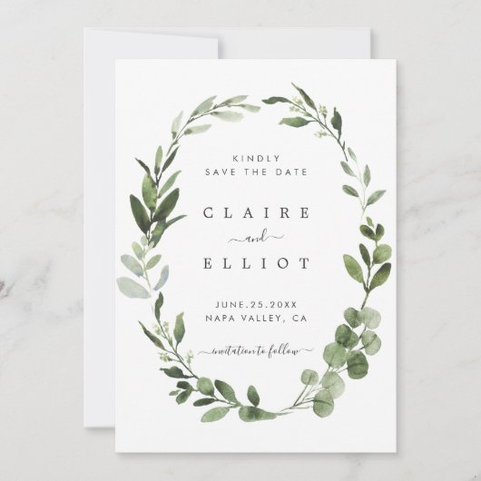 Eucalyptus Green Foliage met de Kaart Datum opslaa (Voorkant)