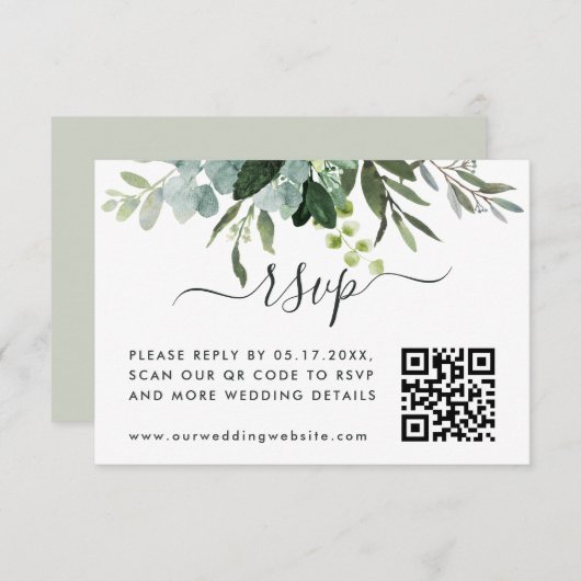 Eucalyptus Green Foliage RSVP met QR-code Informatiekaartje (Voorkant / Achterkant)