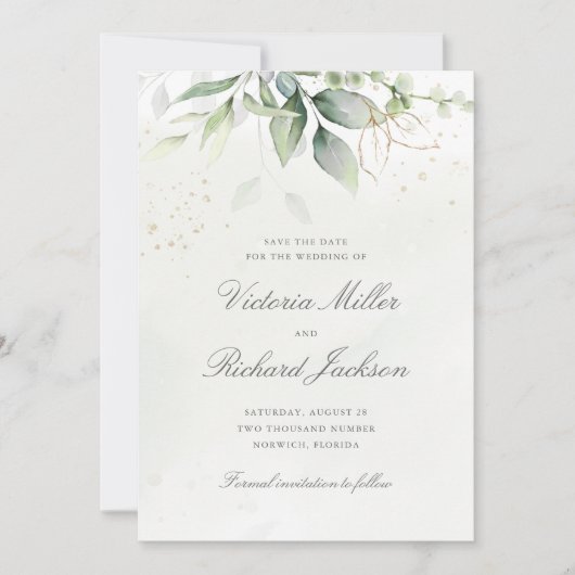 Eucalyptus Green Foliage Weddenschap Save The Date (Voorkant)