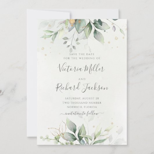 Eucalyptus Green Foliage Weddenschap Save The Date (Voorkant)