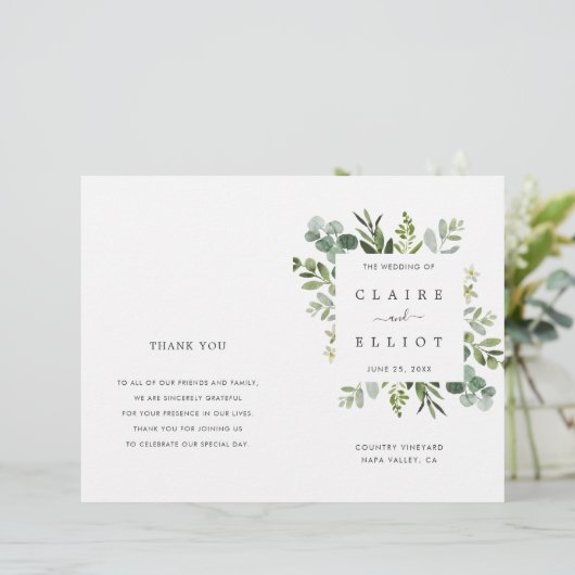 Eucalyptus Green Foliage Wedding Ceremony Programm (Staand voorkant)