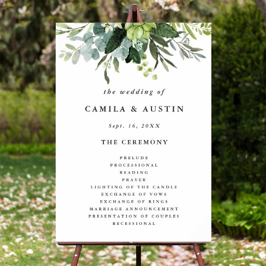 Eucalyptus Green Foliage Wedding Ceremony Programm Poster