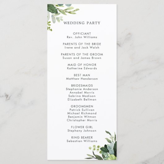 Eucalyptus Green Foliage Wedding Ceremony Programm Programma (Achterkant)