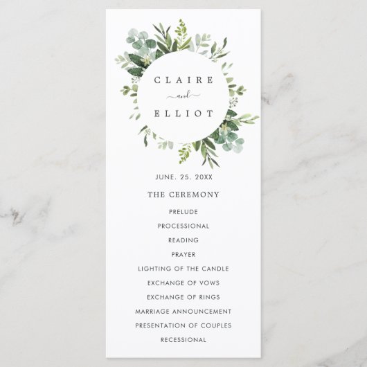 Eucalyptus Green Foliage Wedding Ceremony Programm Programma (Voorkant)