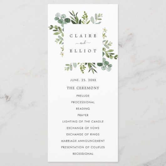 Eucalyptus Green Foliage Wedding Ceremony Programm Programma (Voorkant)