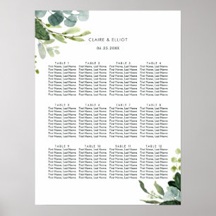 Eucalyptus Green Foliage Wedding Seding Chart Poster