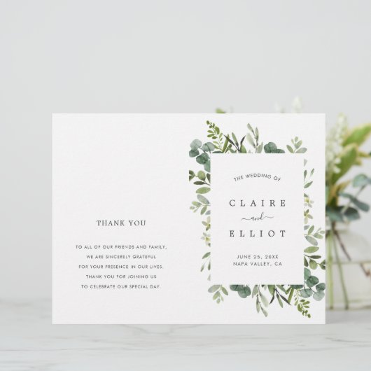 Eucalyptus Green Foliage Wreath Wedding Programme (Debout devant)