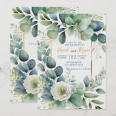 Eucalyptus Green Gold Floral Faire-part de mariage (Devant / Derrière)