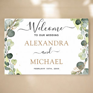 Eucalyptus Green Gold Foil Weddenschap Welkomsttek Poster