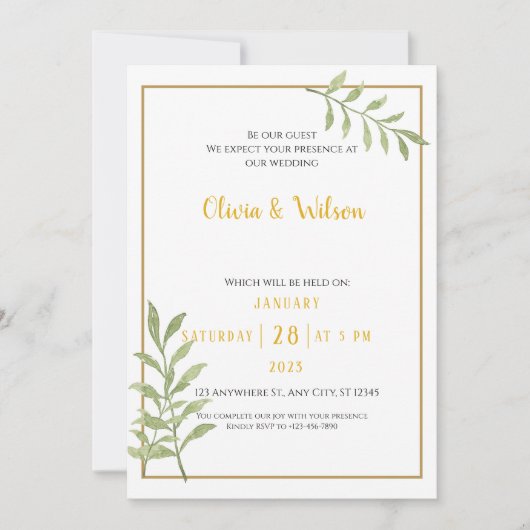 Eucalyptus Green Leaves Minimal Wedding Kaart (Voorkant)