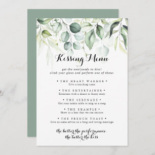 Eucalyptus Green Mariage Kissing Menu Carte de jeu