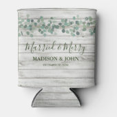 Eucalyptus Green Married and Merry Wedding Beer Blikjeskoeler (Voorkant)