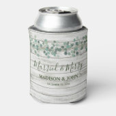 Eucalyptus Green Married and Merry Wedding Beer Blikjeskoeler (Blikje Achterkant)