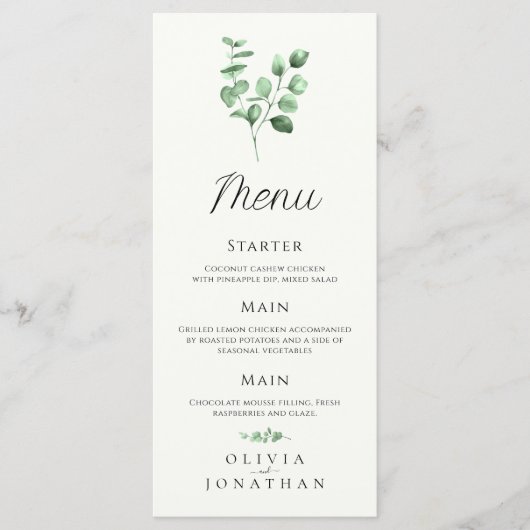 Eucalyptus Green Menu Mariage minimaliste (Devant)